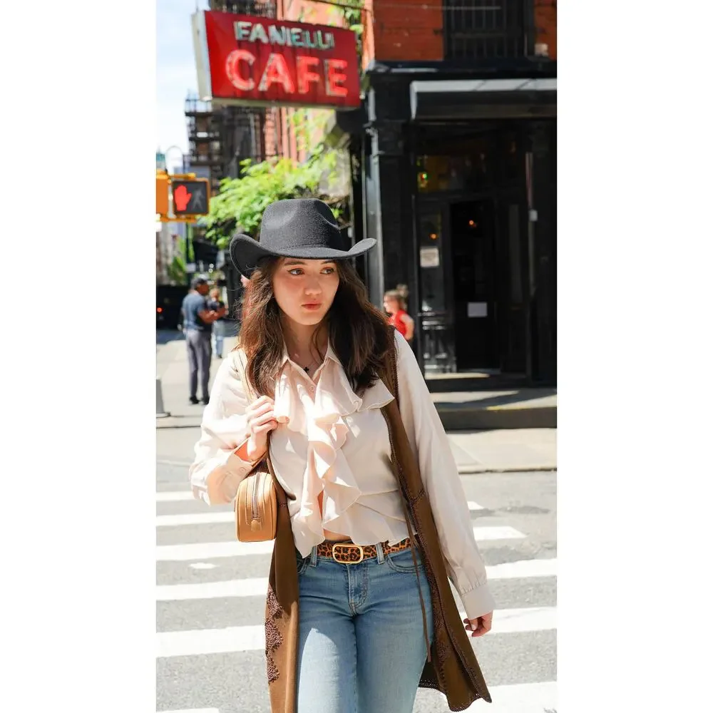 Western Cow Print Leather Belt - Calf Hair Belt with Gold Buckle